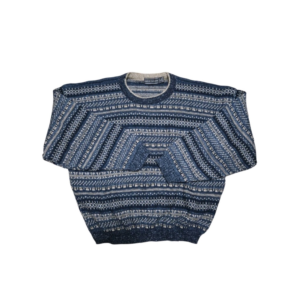 Vintage David Taylor Sweater Mens XL Blue Pullover Crewneck Knit Made in the USA